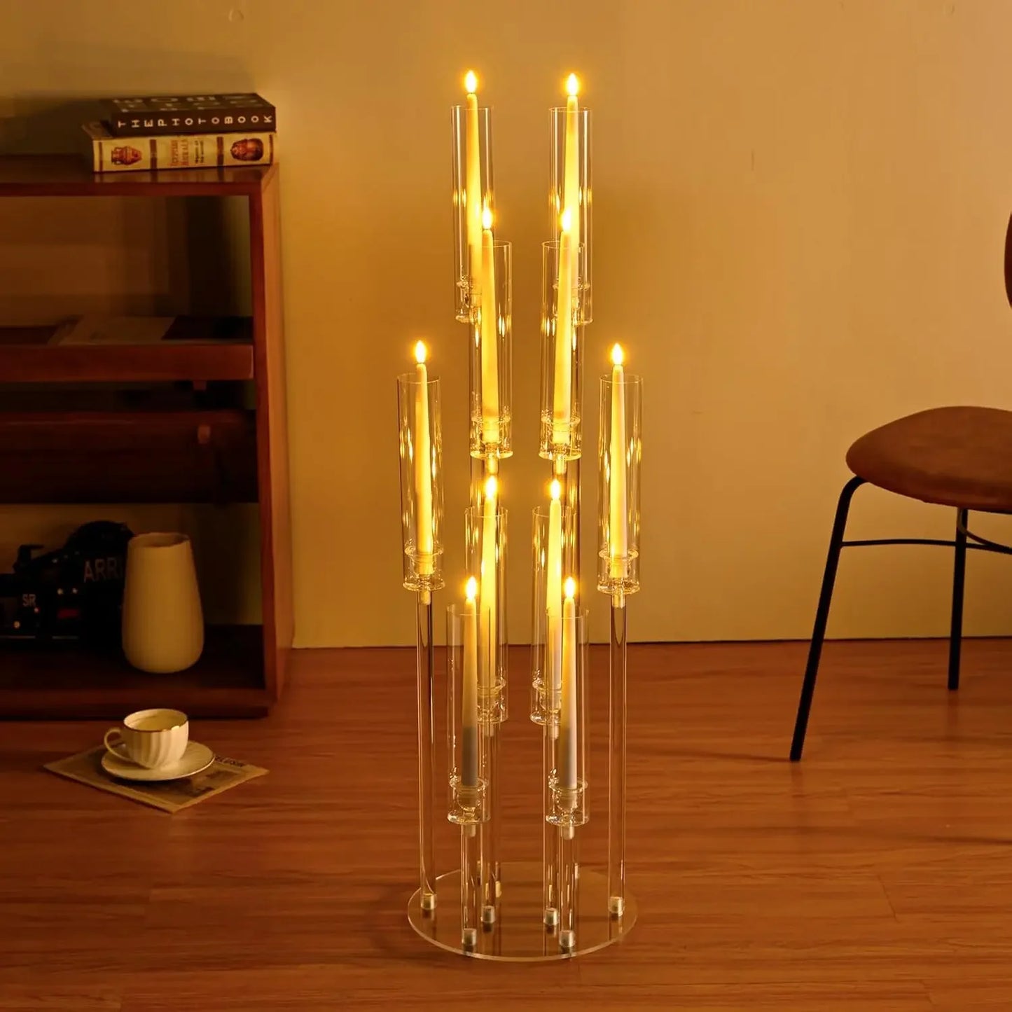 10Pcs Acrylic Candelabra 10 Arm Clear Candle Holder Wedding Table Centerpiece Home Decoration