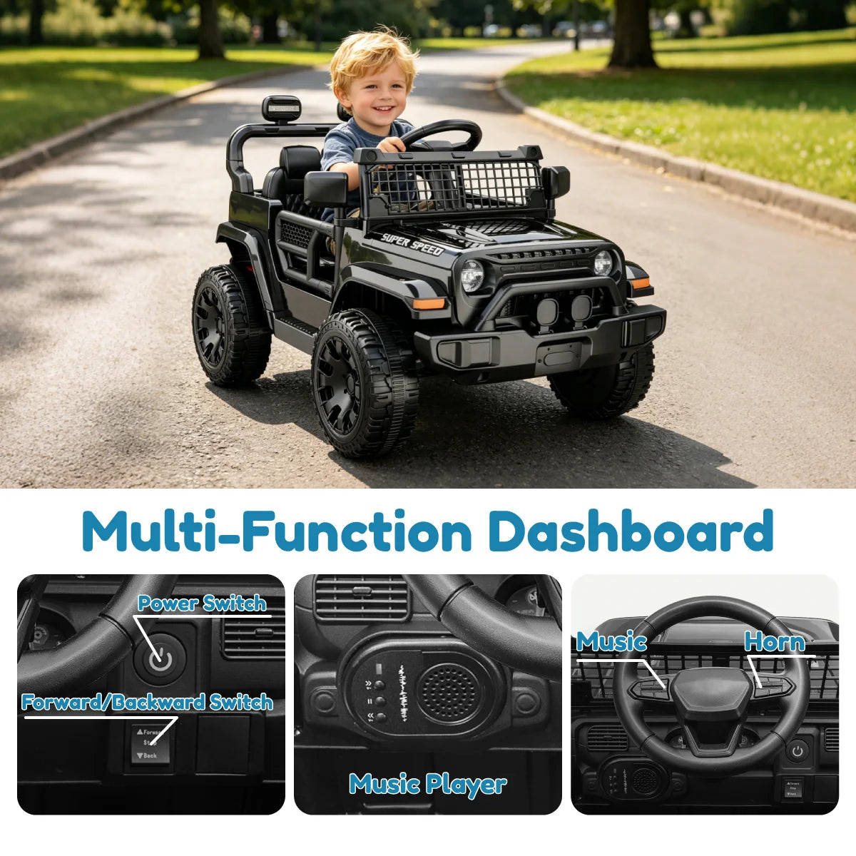 12V Ride On Car with Parent Remote Control, Electric Car with Spring Suspension, LED Lights & Music Player, Safe Battery Toy for Kids,Easy to Assemble