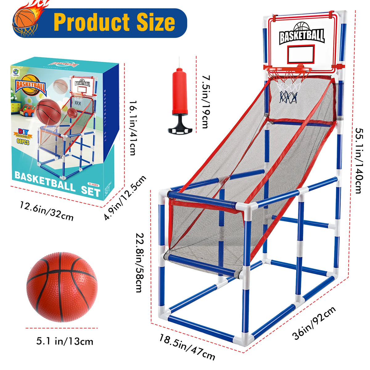 Children's basketball set indoor / outdoor mini basketball set (including basketball and portable air pump), suitable for children over 3 years old to play basketball shooting game