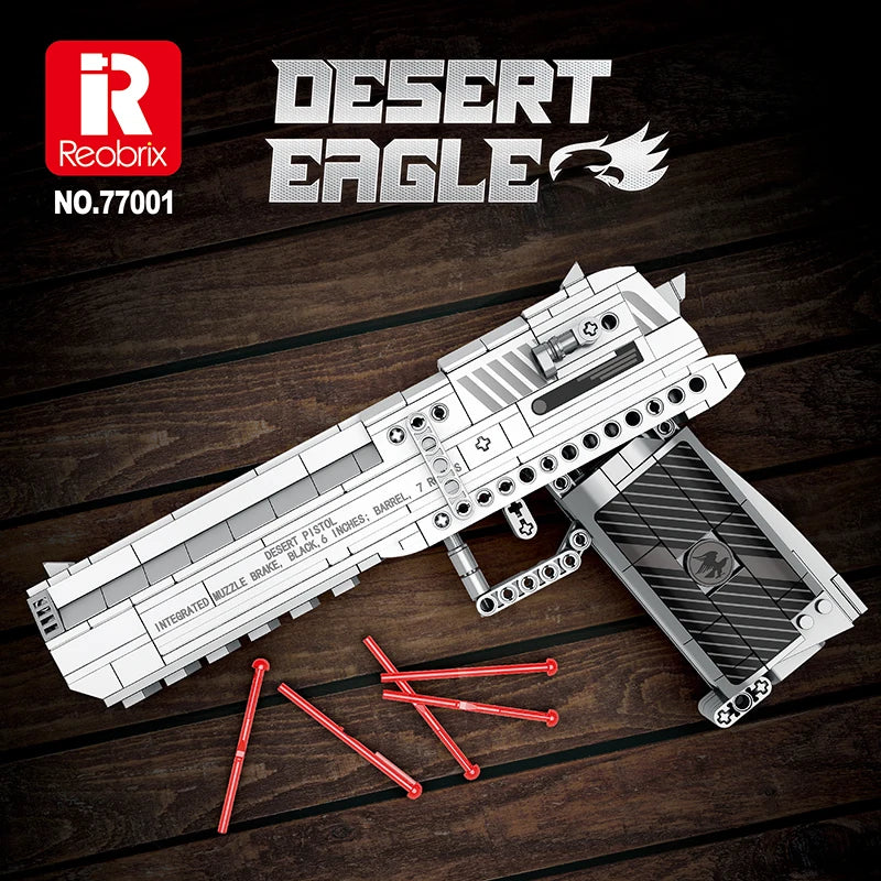 Reobrix Desert Eagle Building Block Set - Realistic Pistol Model with Detachable Magazine & Firing Function, DIY Toy Gift