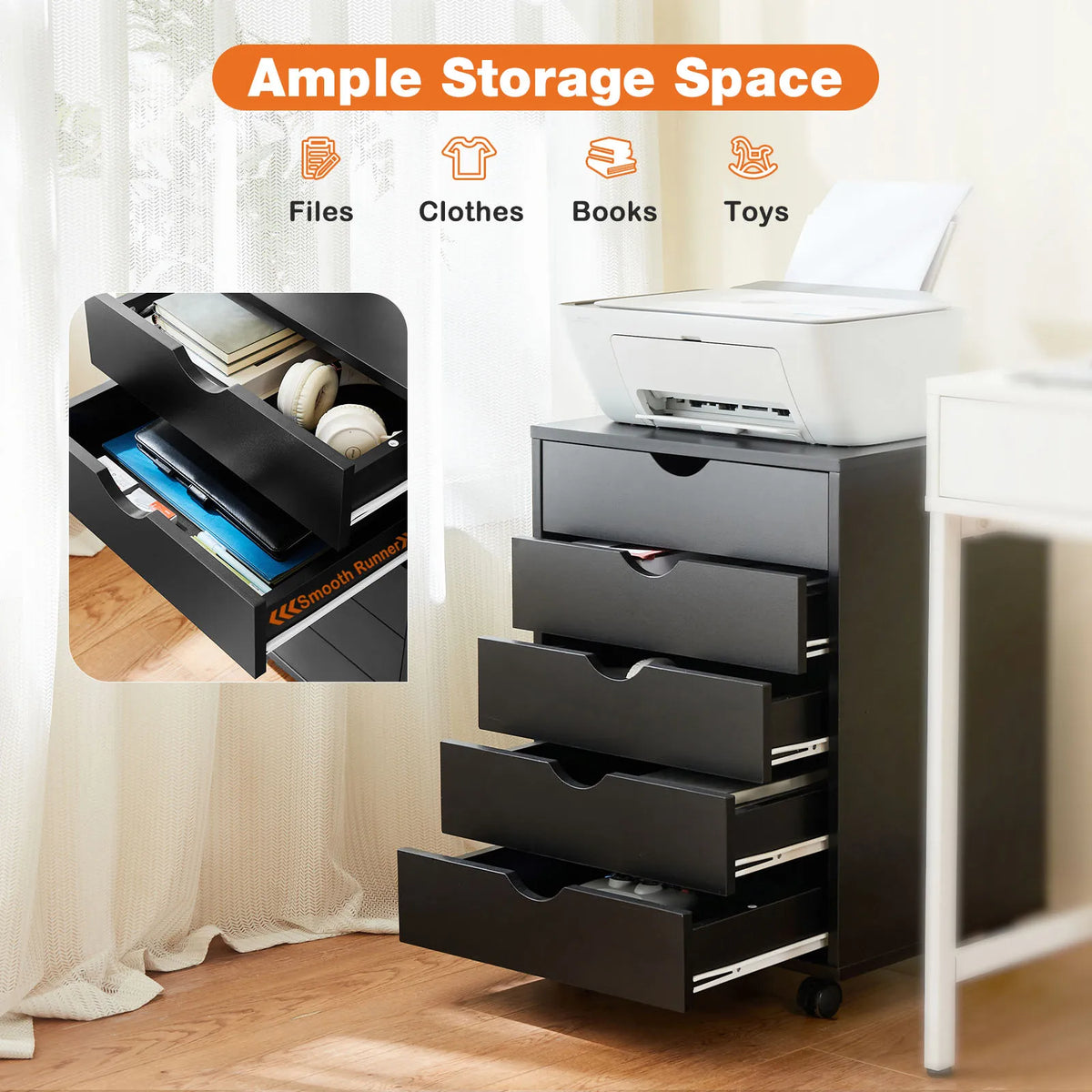 MCQ 5 Wooden Mobile Cabinet For Living Room Drawer Chest Dressers Nightstand Storage Cabinet Organizer Rolling Display Furniture
