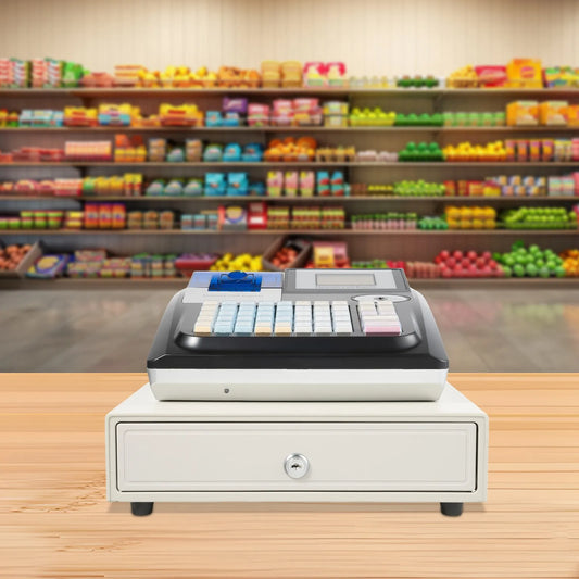 48 Keys Electronic Cash Register Commercial 8 Digital LED Black Cash Register with LED Display & LCM Screen Cash Register