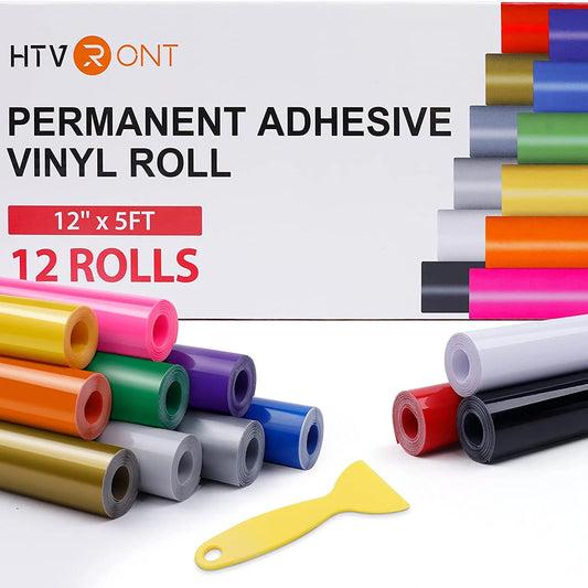 HTVRONT 12pcs 12X5ft Multi Color Permanent Adhesive Vinyl Rolls for Cricut Craft DIY Cup Glass Phone Case Home Decor Vinyls Gift