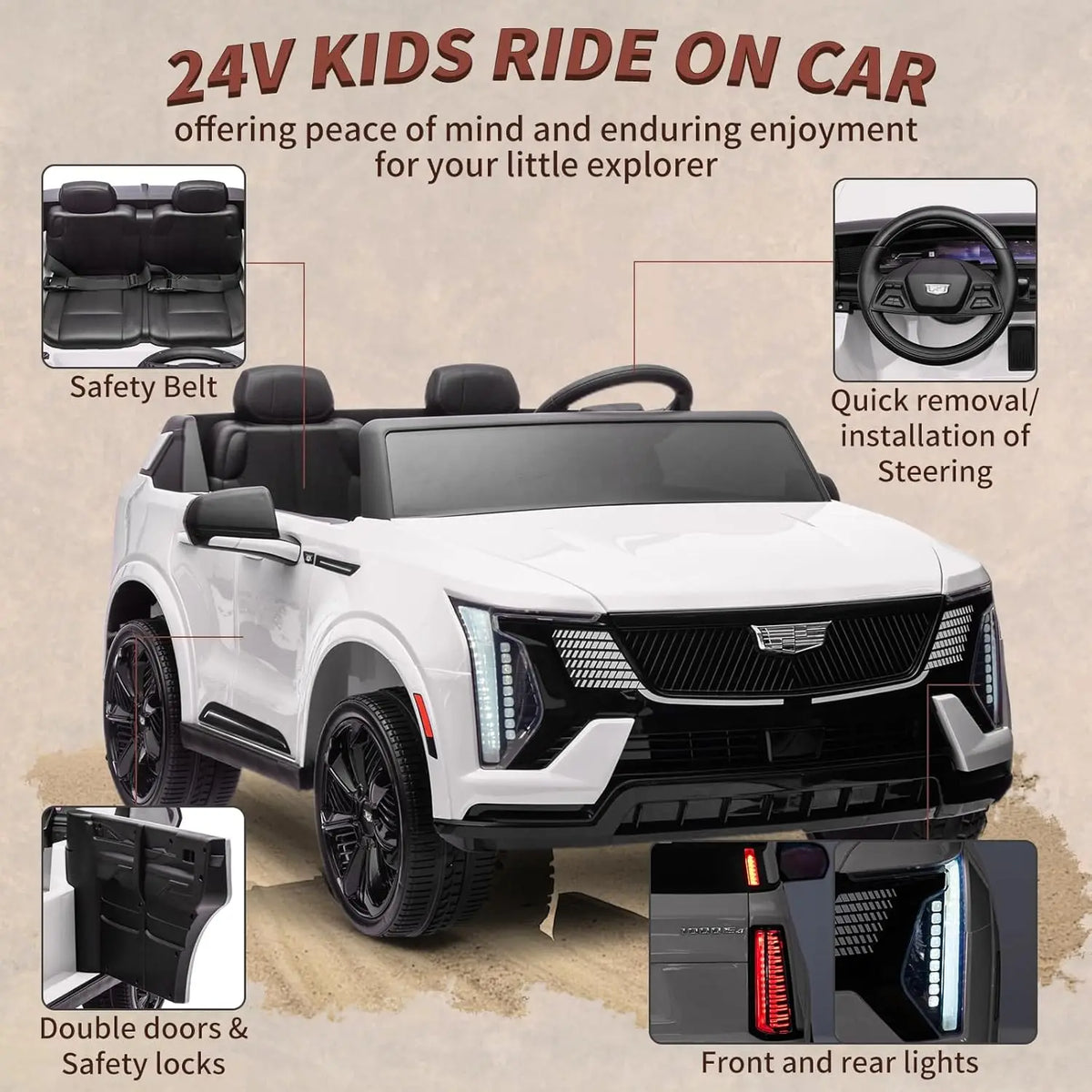 24V Ride On Car, Electric Vehicle With Remote Control, 2 Seater, 4-Wheel Shock Absorbers, Smooth Start, Led Lights For Kids