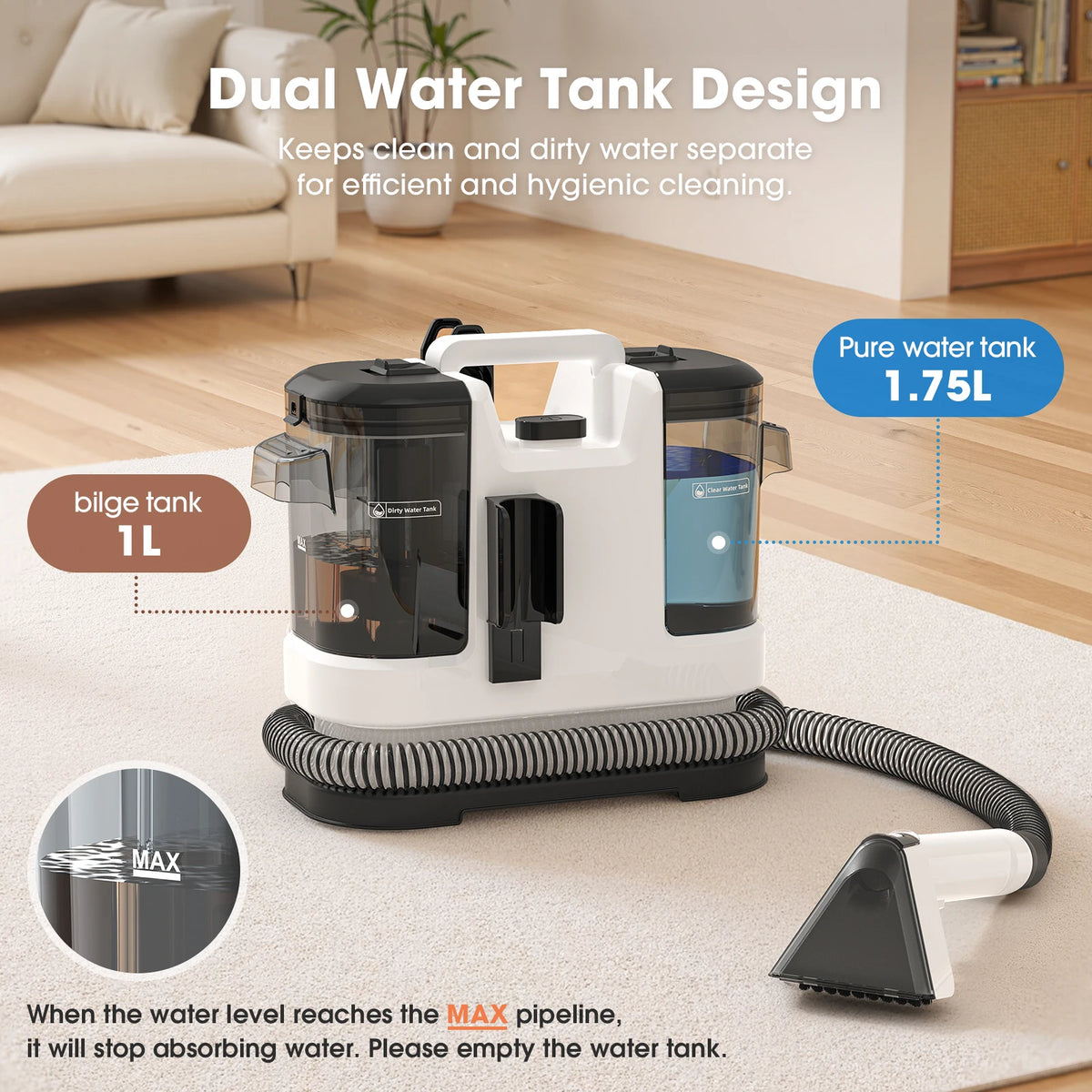 Lubluelu V6 15000Pa Powerful Suction Spot Cleaner Machine, Handheld Carpet Cleaner with Multi-Function Tools, Dual Water Tank Design, Space-saving Design, 3-Action Cleaning, for Rugs, Pets, Car Seats, Sofa, Couch