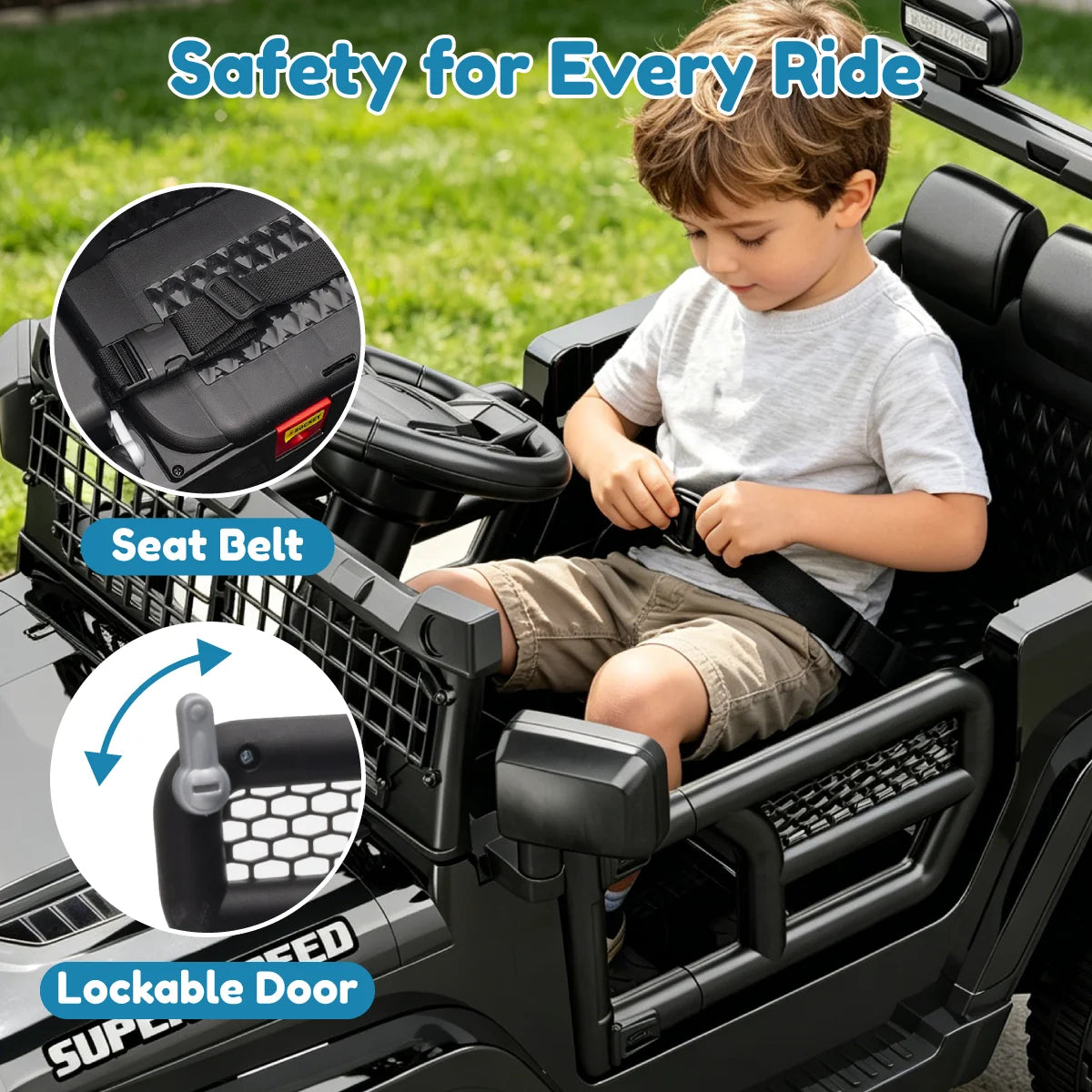 12V Ride On Car with Parent Remote Control, Electric Car with Spring Suspension, LED Lights & Music Player, Safe Battery Toy for Kids,Easy to Assemble