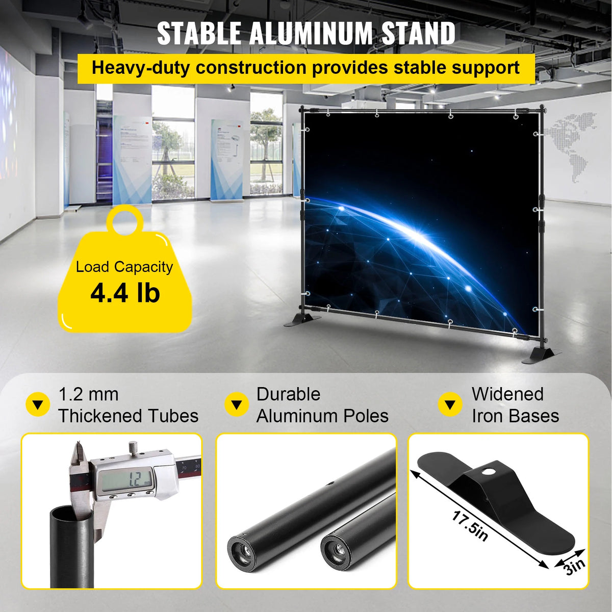 SucceBuy 2.4x2.4M Backdrop Background Stand Adjustable Telescopic Backdrop Banner Stand for Photocall Video Wedding Event Party