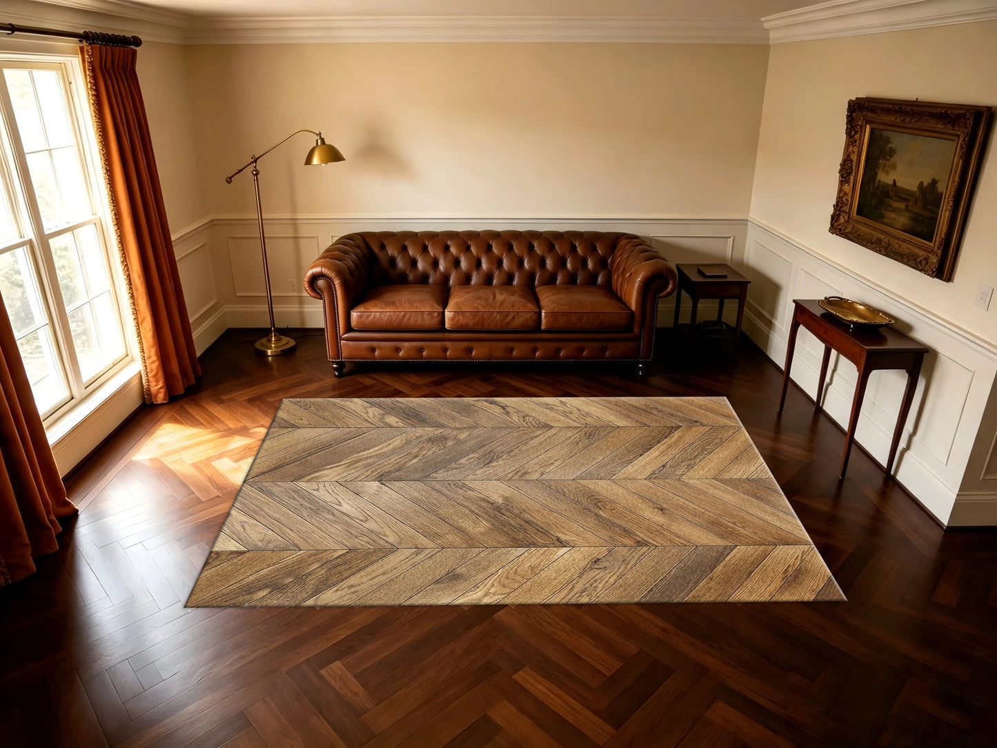 Herringbone Wood Grain Area Rug Simulation Wooden Floor Pattern Non‑Slip Soft Floor Carpet for Living Room Bedroom Home Decor Mat