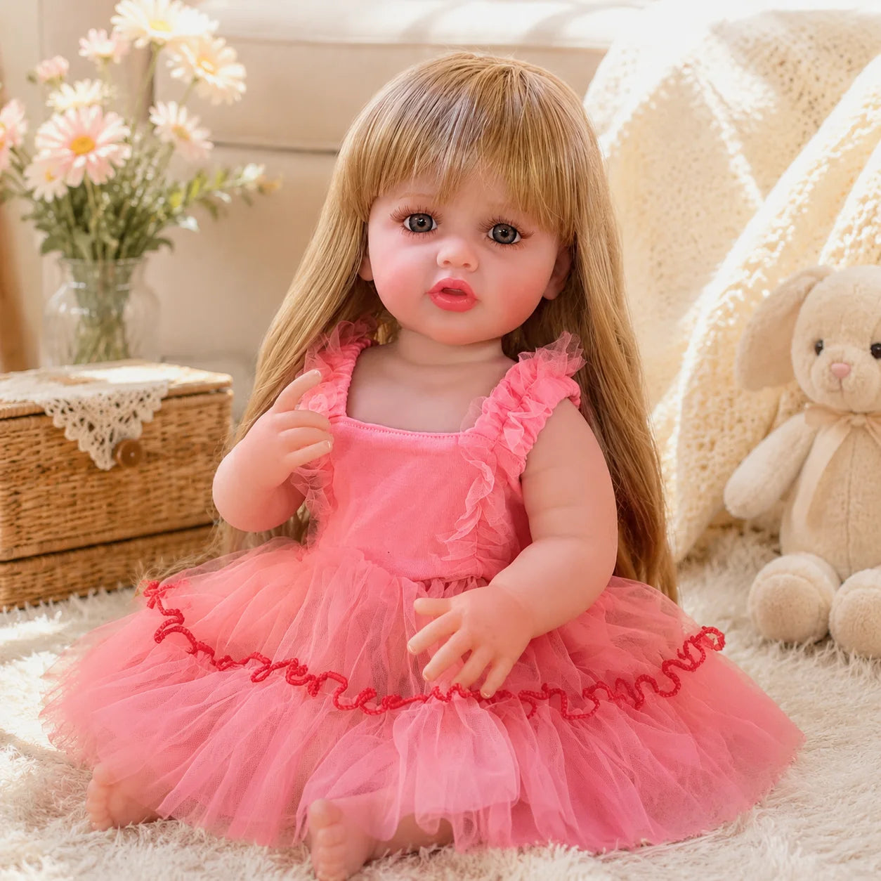 18 Inch Betty Vinyl Reborn Baby Doll Hand Rooted Hair Lifelike Hand Painted Realistic Collectible Art Doll Birthday Gift For Collectors