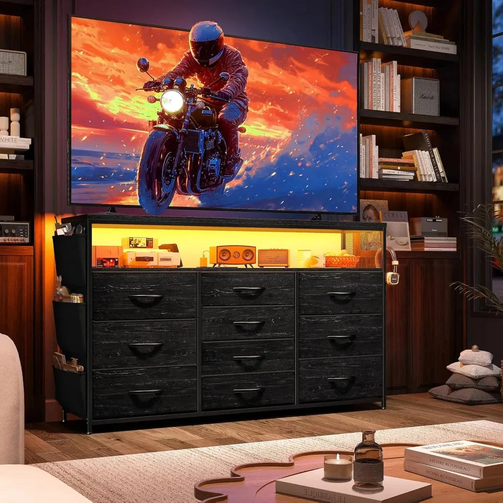 Dresser for Bedroom with 10 Drawers for 55" TV Stands for Living Room with LED Lights & Power Outlets Dressers with, Customized