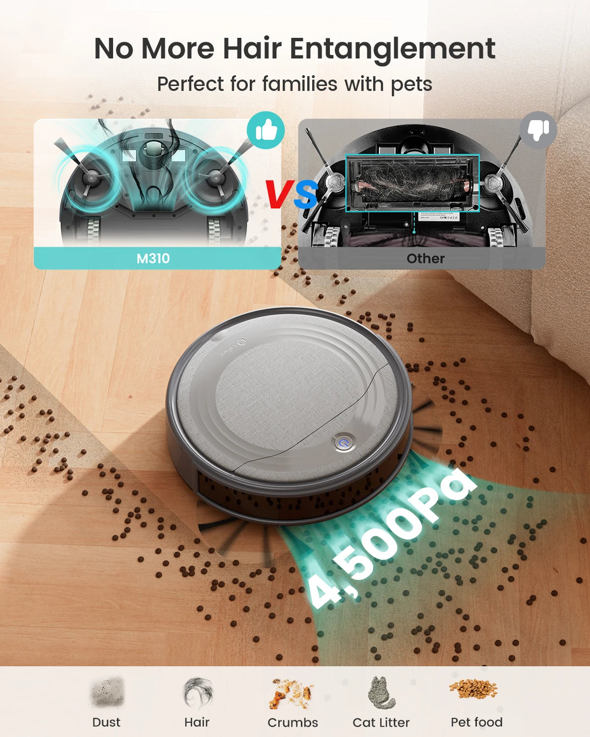 Lefant M310 Robot Vacuum Cleaner– 4500Pa Suction, Ultra-Slim & Quiet, PreciSense Obstacle Avoidance, WiFi/App/Voice Control, 160-Min Runtime, Self-Charging – Ideal for Pet Hair & Hard Floors (Gray)