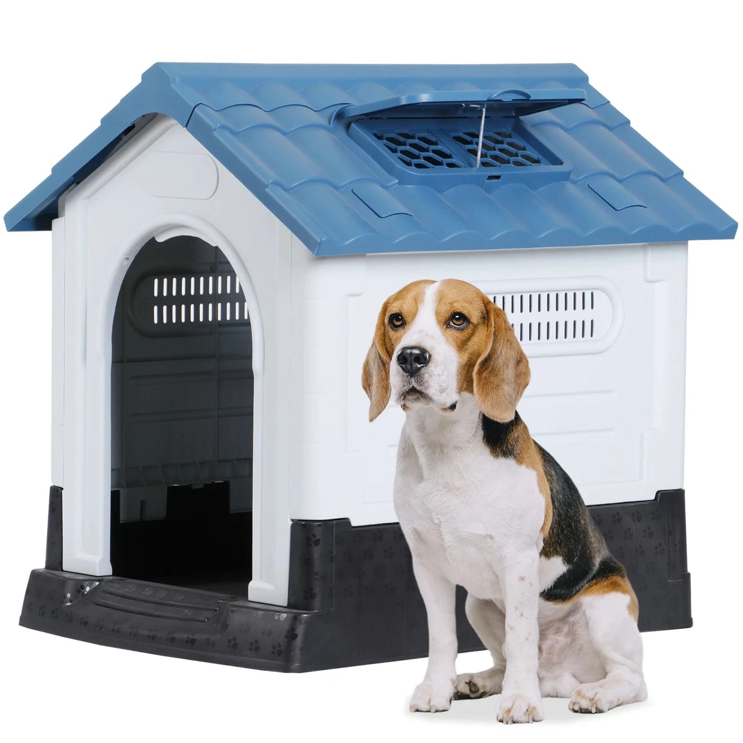 26.8'' Folding Medium Dog House Plastic with Adjustable Skylight & Elevated Base