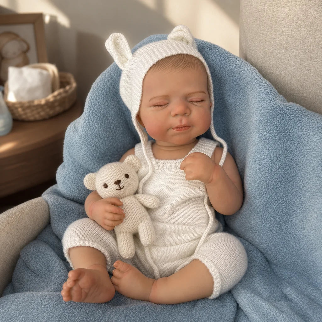 18 Inch Pascale Reborn Baby Doll Bald Closed Eyes Full Vinyl Body Hand Painted Lifelike Realistic Newborn Collectible Art Gift（TT）