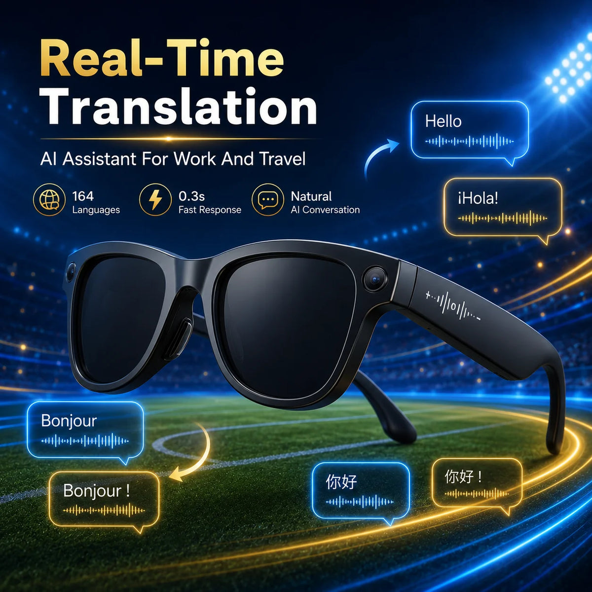 New AI Camera Glasses, 1200P Video, 8MP Photo, Object Recognition, Voice Wake Up, Dual Mic Noise Reduction Bluetooth Eyewear Set