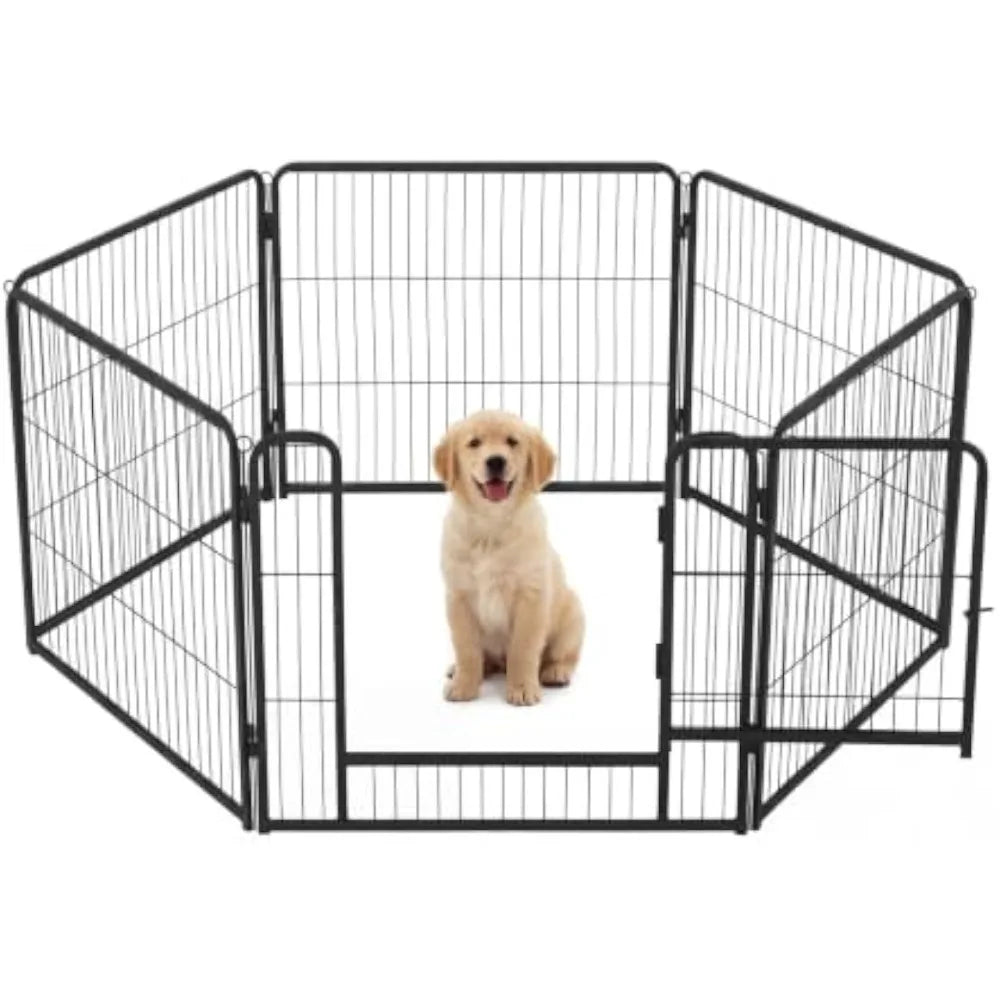 Garvee 6 Panels Dog Fence Playpen Foldable Exercise Puppy Kennel Cage Heavy Duty Exercise Fence w/Door for Dog Cat Rabbit Pet Exercise