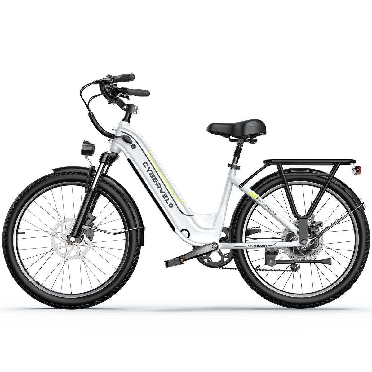 Cybervelo 26" Step-Thru Commuter, 500W Peak 48V 25Ah Detachable Battery, Long Range 7-Speed Shift Electric Bike for Adult EK7 EK10