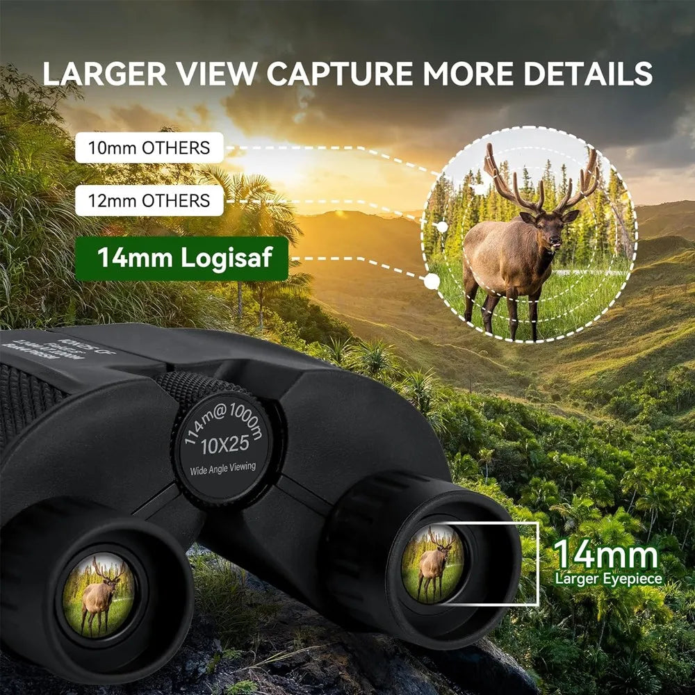 Binoculars 10X25 HD Mini Portable Telescope BAK4 FMC Coated Telescope Outdoor Bird Watching Hunting Travel Camping Ball Game