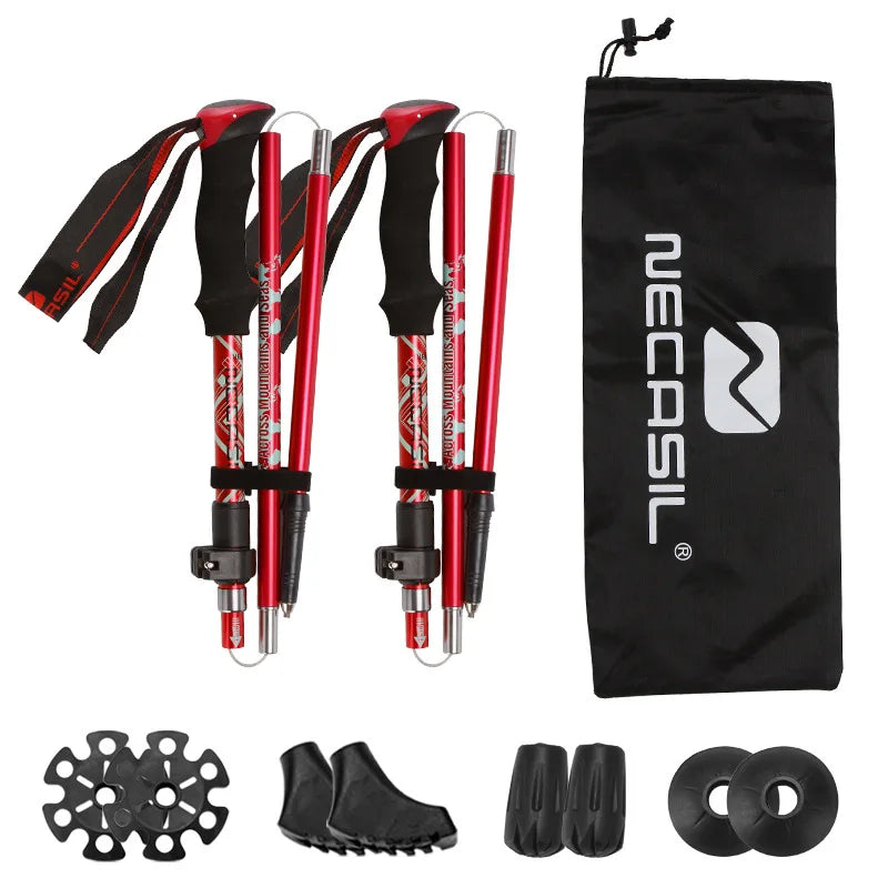 Trekking Poles 2PCS Ultralight Foldable Telescopic Nordic Walking Hiking Sticks Collapsible Outdoor Camping Trail Running Canes