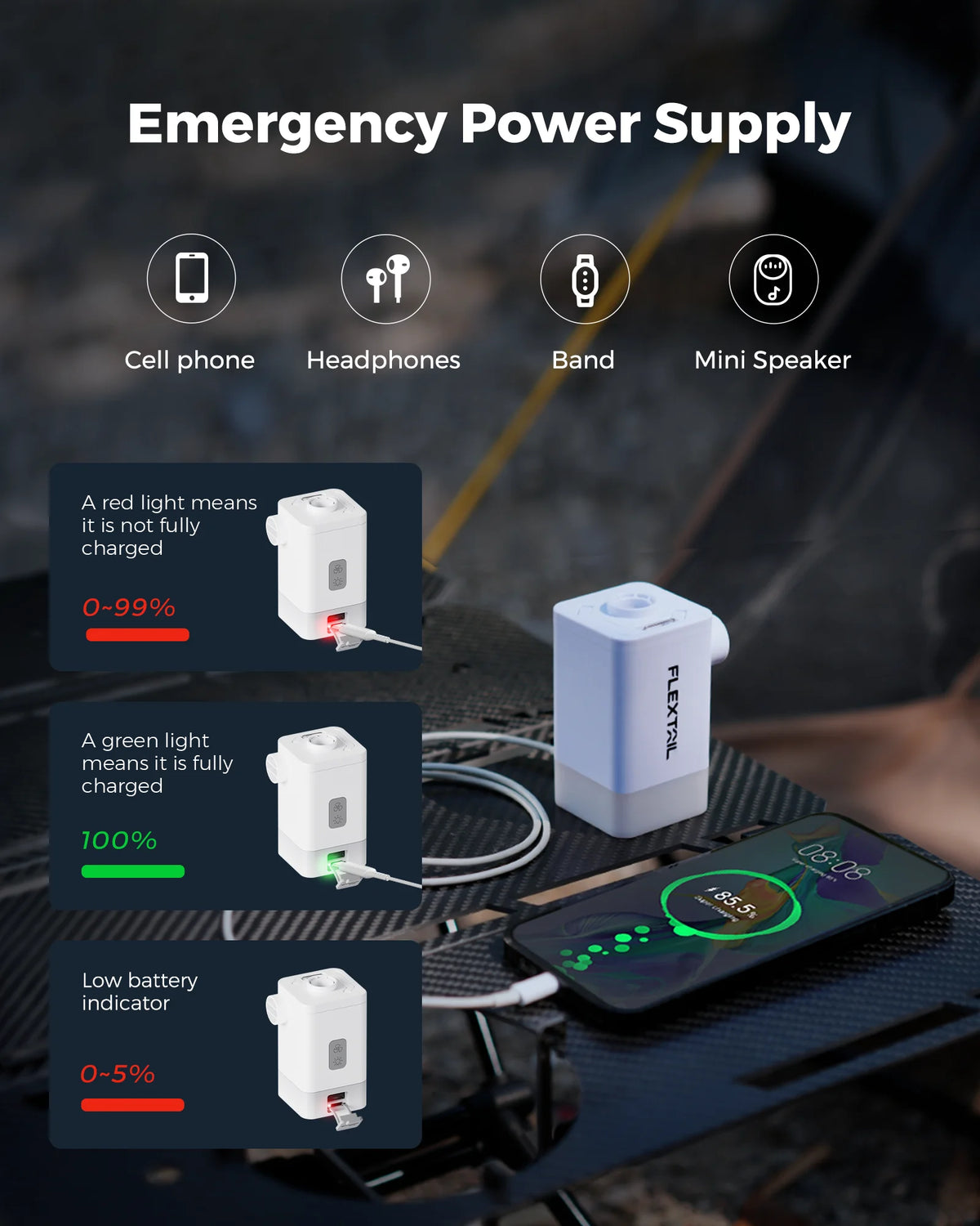 FLEXTAIL MAX PUMP 2 PLUS - Electric Air Pump with Camping Light and Emergency Power Supply, 4800mAh Battery, Dual Pressure Level