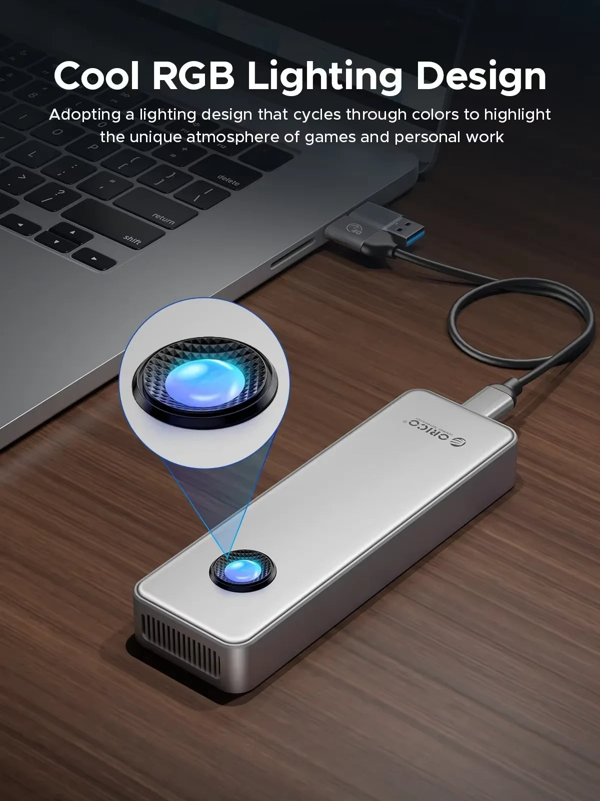 ORICO RGB 40Gbps USB4 M.2 SSD Enclosure with with Cooling Fan PCIe4.0 NVME Enclosure Aluminum Compatible Thunderbolt 3/4