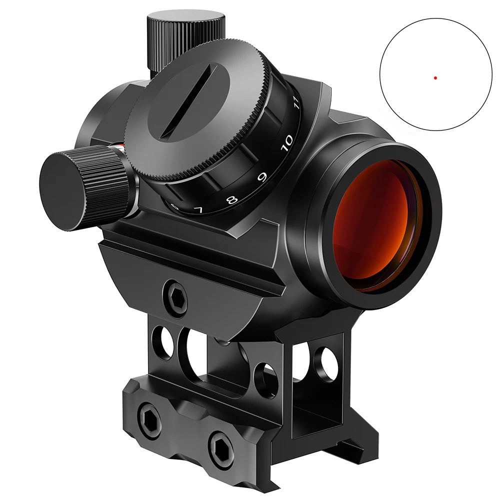 Tactical Red Dot Sight Reflex Optics 2 MOA Precision Compact Sight with High Profile Mount for 20mm Picatinny Rail