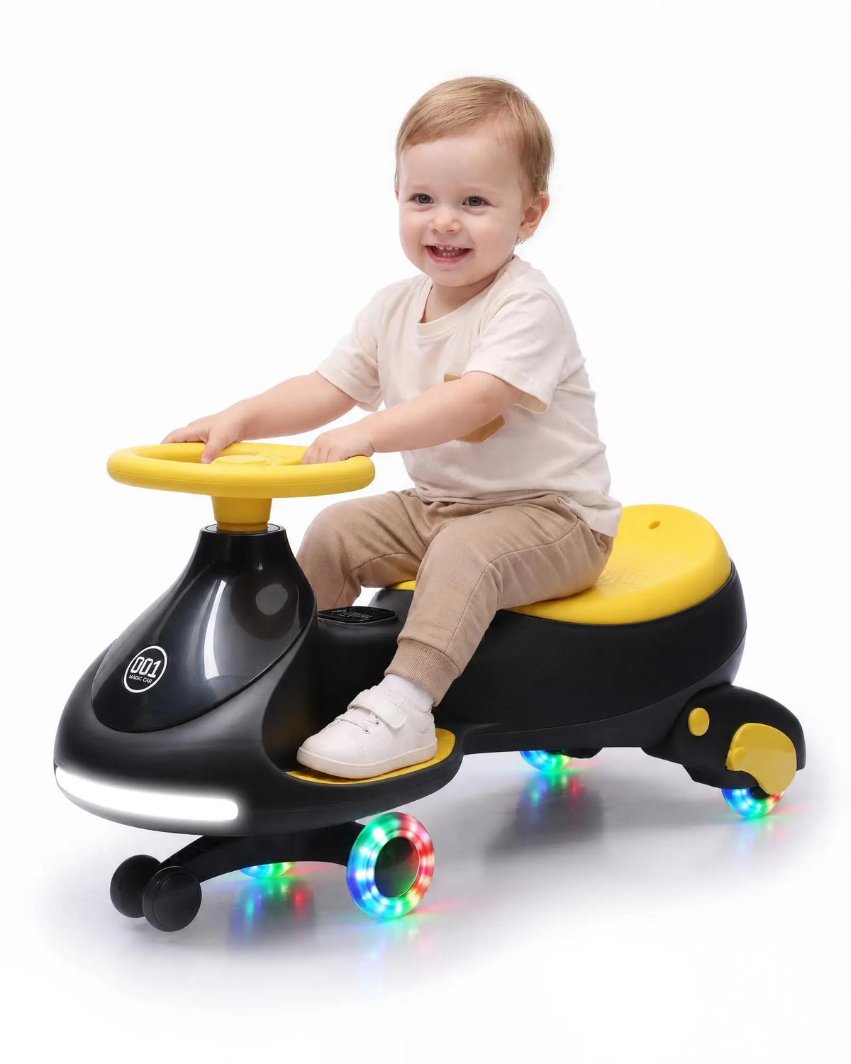 12V Electric Wiggle Car Kids With Pedal, 2 in 1 Ride On Swing Car, LED Wheels, Music, Rechargeable Battery, 2 Speeds, Indoor/Outdoor, for Boys and Girls