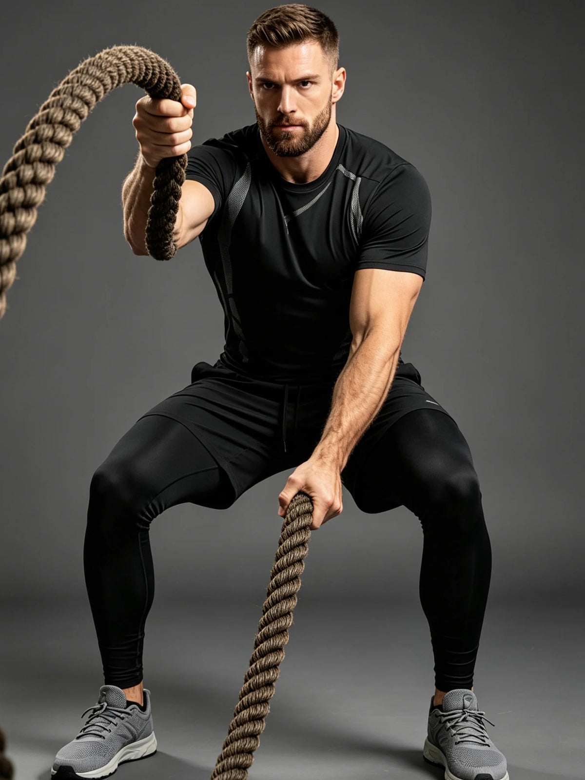 Men's Three-Piece Fitness Outfit Set: High-Elasticity, Quick-Drying Compression Training Top, Adjustable Shorts With Pockets, And High-Elasticity Compression Leggings; Suitable For Gym Workouts, Jogging, Cycling, And Other Sp