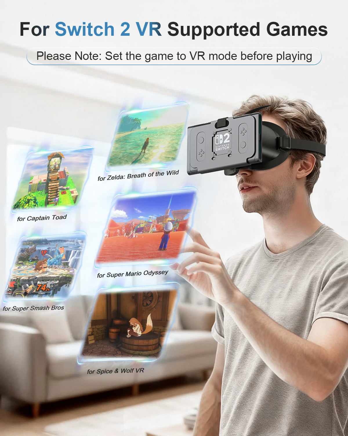 VR Headset For Nintendo Switch 2 3D Glasses Virtual Reality Movies NS 2 VR Immersive Gaming Experience Headband Adjustable Lens