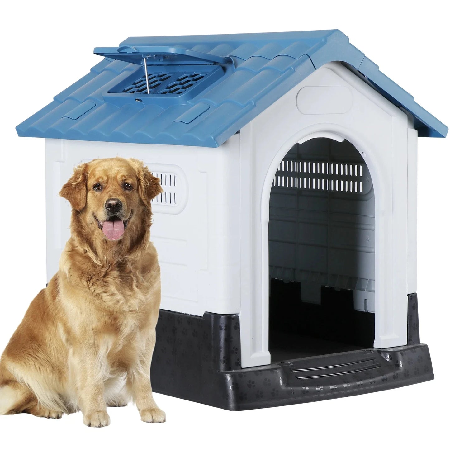 26.8'' Folding Medium Dog House Plastic with Adjustable Skylight & Elevated Base