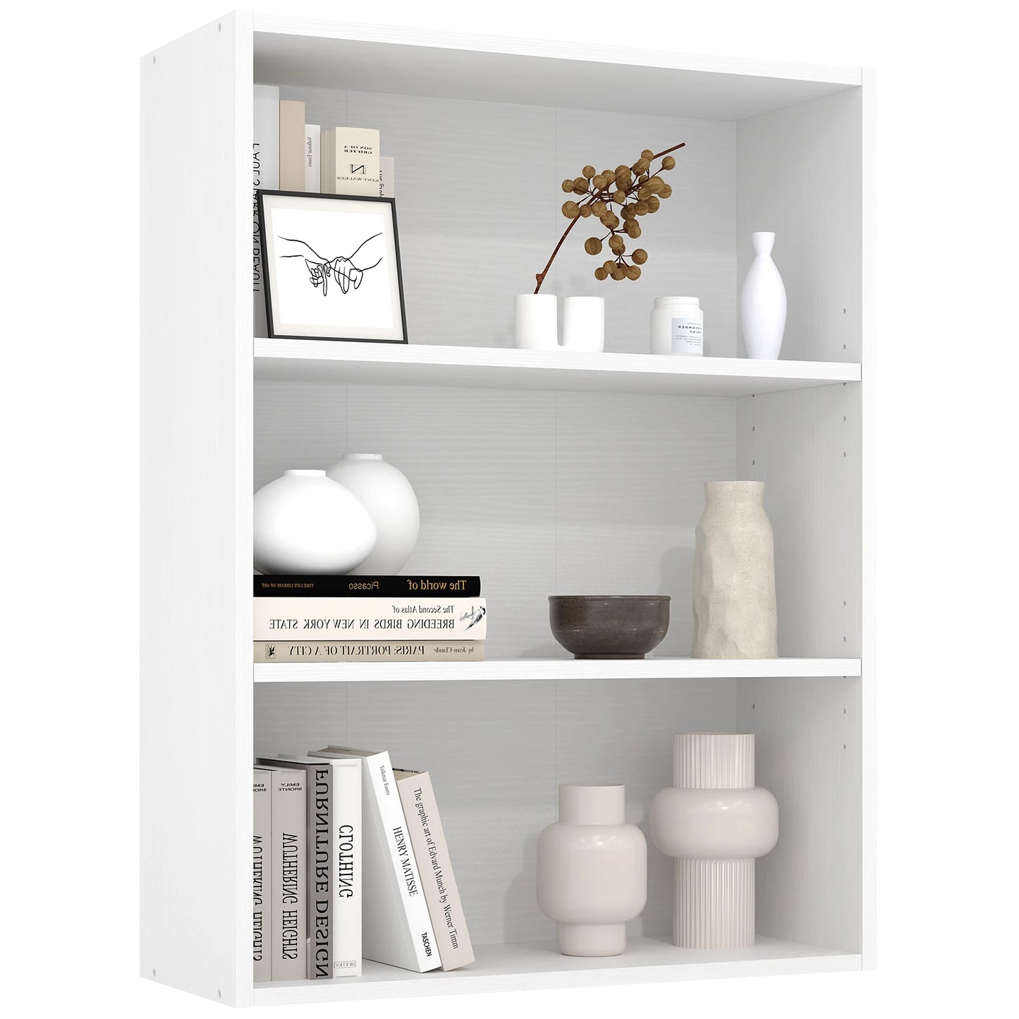 JHK 3-4 Tier Wooden Shelf Bookcase Tall Floor Standing Open Bookshelf for Living Room and Home Office Personalized Storage
