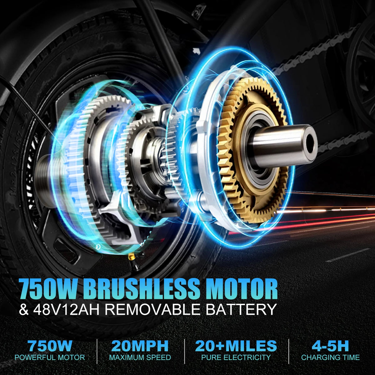T5 14Inch Folding Electric Bike for Adult Commuters 48V 750W Peak 20MPH 18-22 Miles Range Disc Brake Lightweight E-bike