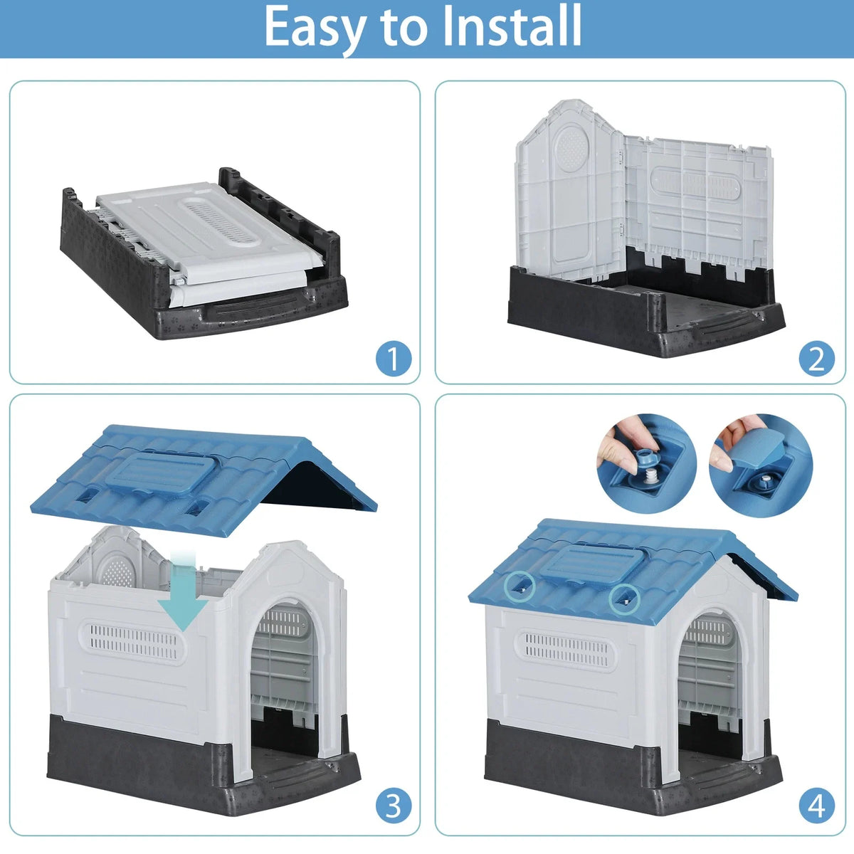 26.8'' Folding Medium Dog House Plastic with Adjustable Skylight & Elevated Base
