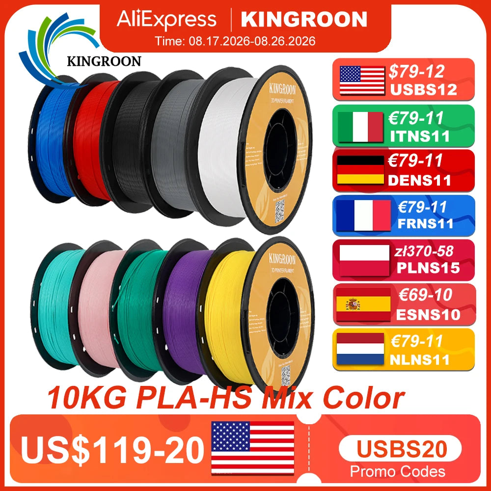 KINGROON HS-PLA Filament 1.75mm High Speed PLA 3d Printer Filament For Bambu All FDM 3D Printer 3D Printing Materials 5/10KG