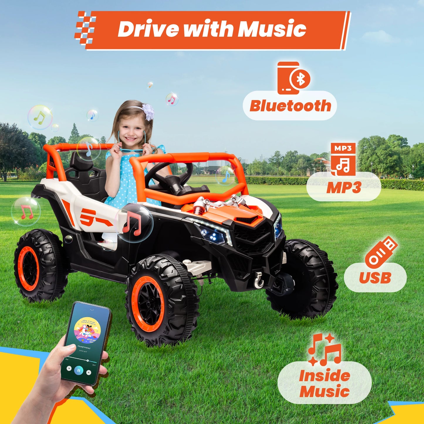 Joyracer 24 Volt Ride on Toys with Remote, 4WD Power UTV Wheels with 800W Motors, Bluetooth, Spring Suspension, LED Light, 3 Speeds, Black