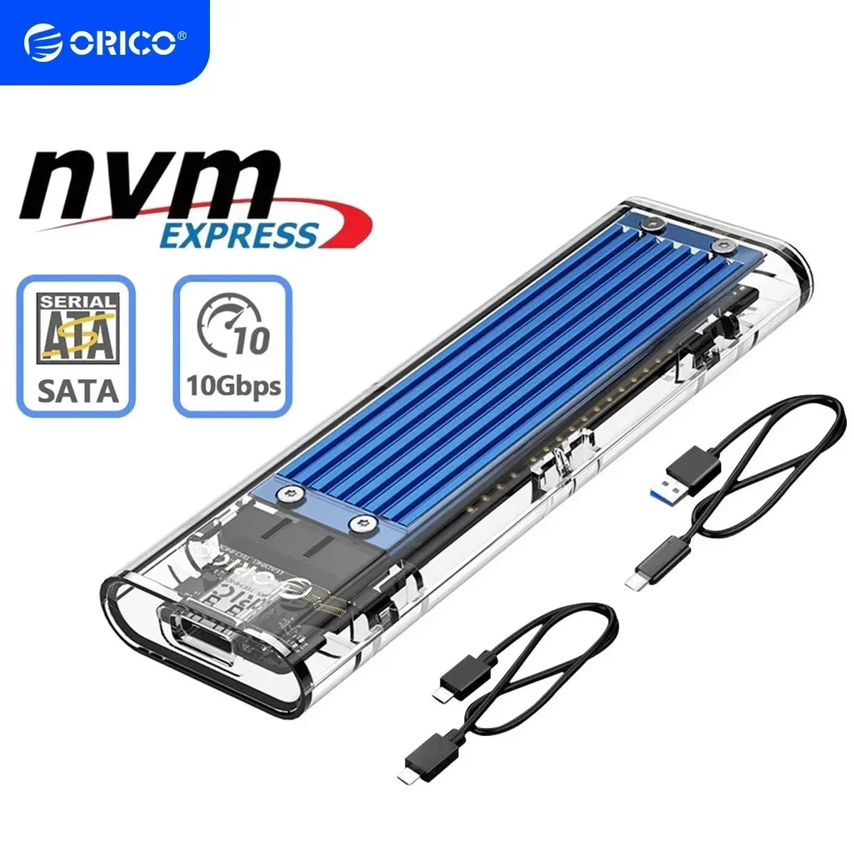ORICO M.2 NVMe SSD Enclosure USB 3.2 Gen 2 10GbpTransparent External Solid State Drive Adapter Enclosure for 2280 2260 2242 2230 PCI-E M2 M-Key SSD USB Type C Converter Case