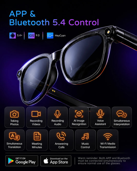 2026 Amovan Glasses with AI 4K UHD 8MP 800W Camera Replacable Lens Video Call Translation Music Waterproof  Smart Glasses