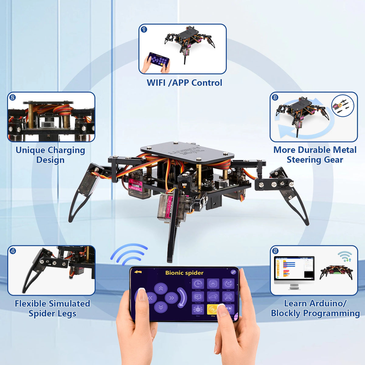 ACEBOTT ESP8266 Bionic Quadruped Spider Robot Kit App Remote Control Walking Crawling STEM Robotics Project for Arduino ESP32