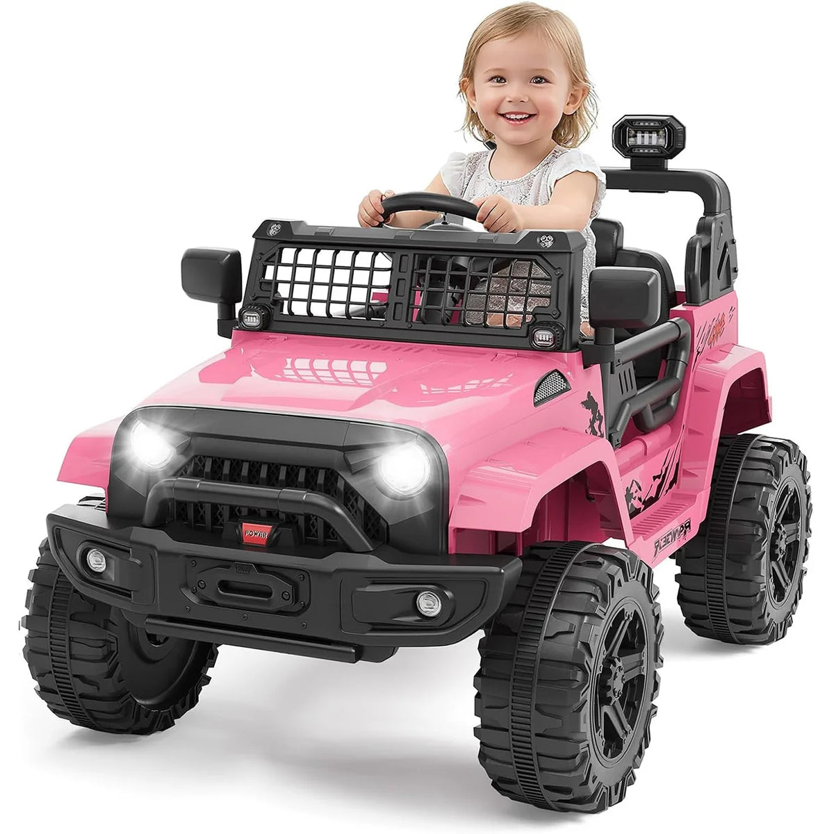 12V Kids Electric Ride on Truck with Parent Remote Control Spring Suspension Bluetooth Speaker LED Headlights All Terrain Toy Car with Safety Belt for Toddlers Outdoor Driving Gift