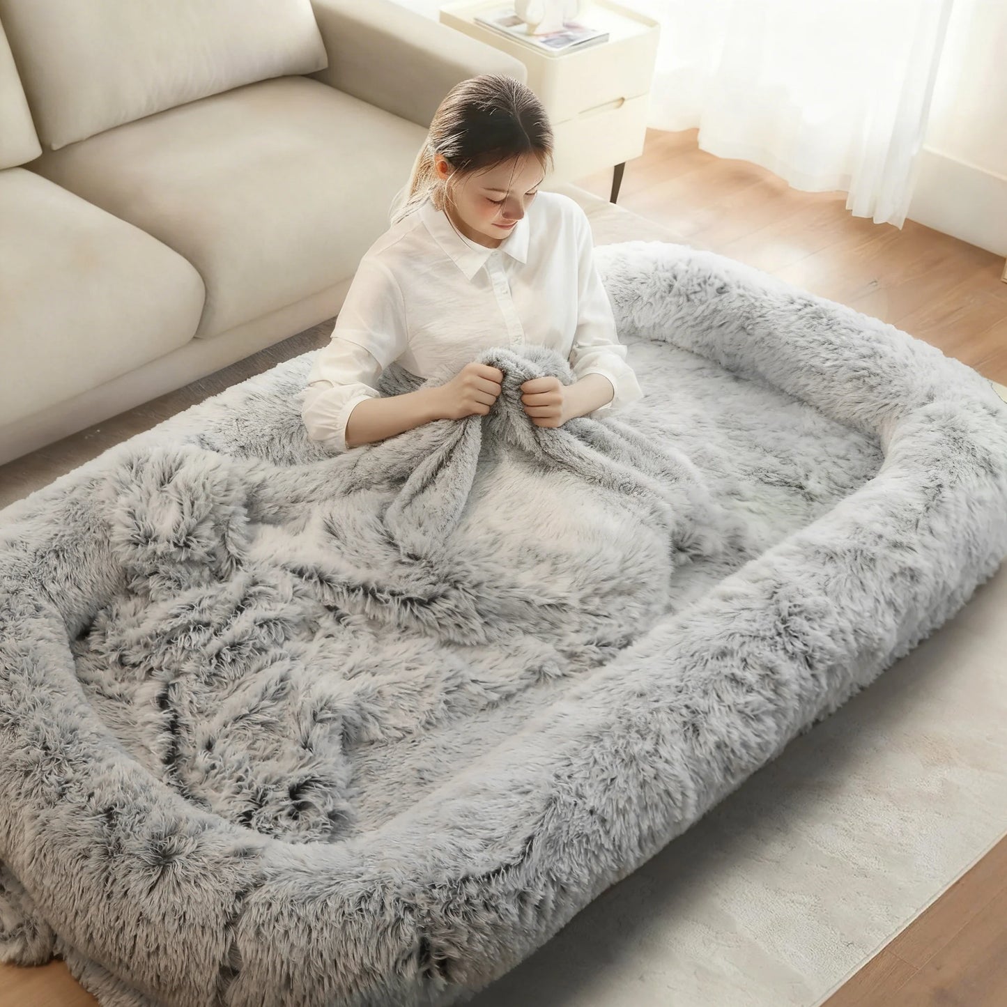 Human Dog Bed for Adults Large Human Size Dog Bed, Orthopedic Design with Removable Cover