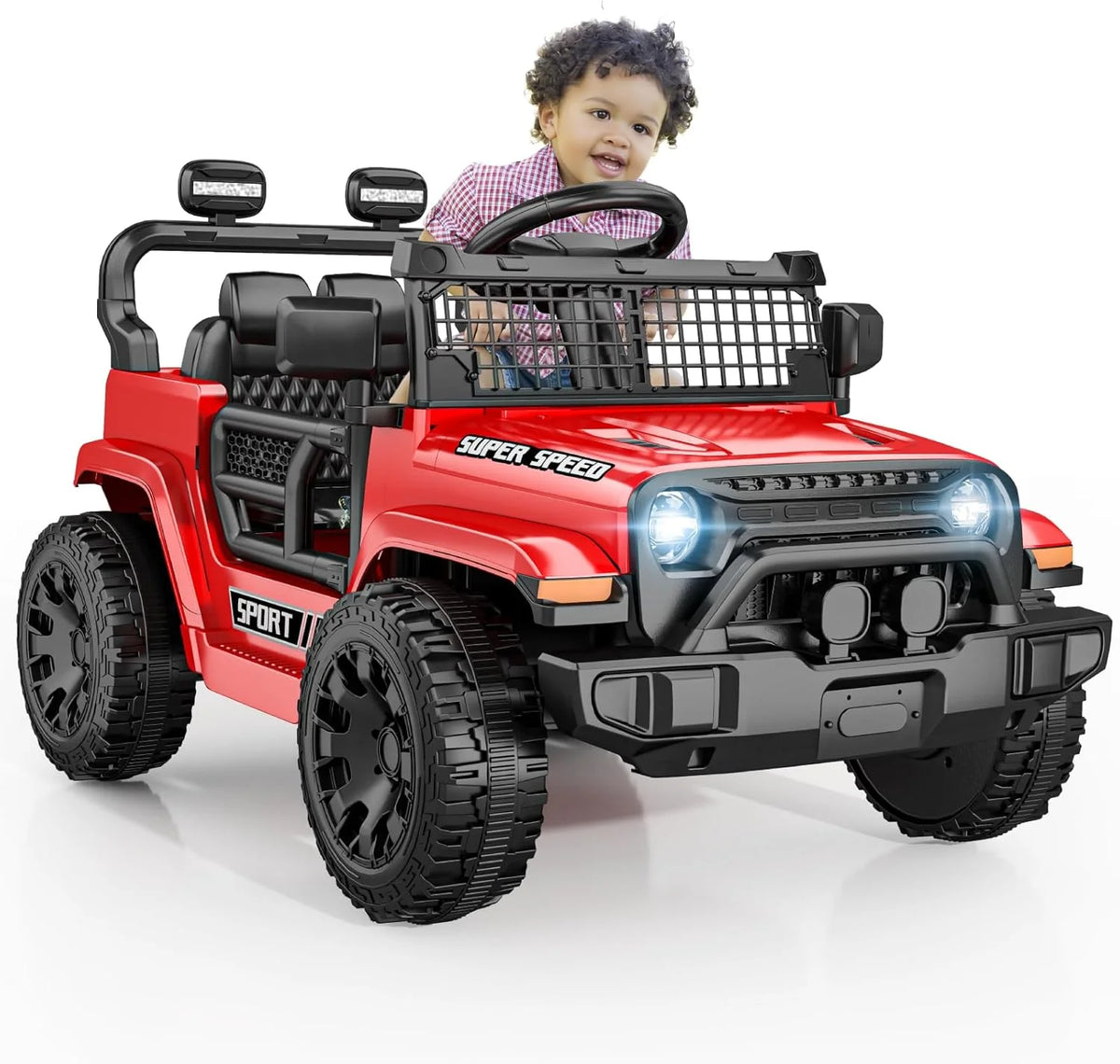 12V Ride on Car for Kids, Electric Car with Parent Remote Control, Spring Suspension, LED Lights & Music Player, Easy to Assemble