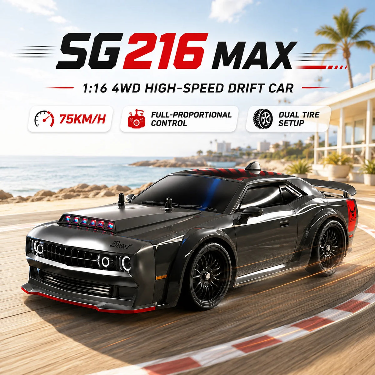 ZNLYRION RC Toy SG216MAX 4WD RC Drift Car 1:16 Scale  2.4G Remote Control Brushless Racing Car With LED Lights for Adults