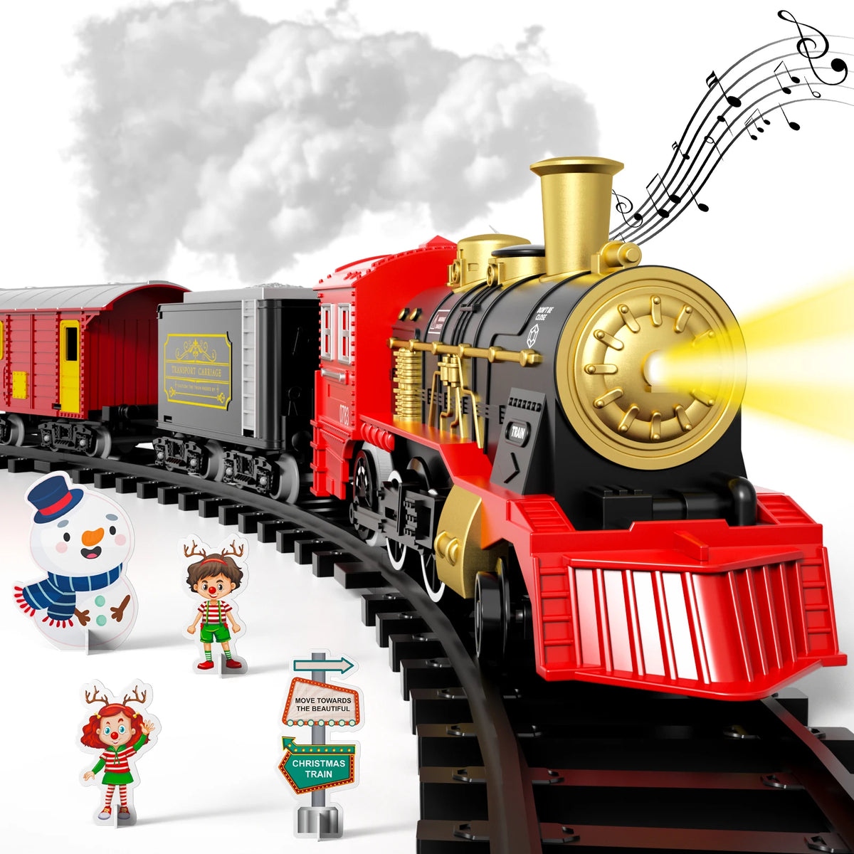 Electric Train Set for Kids Boys and Girls, Classic Christmas Train Toys, Steam Locomotive Engine, Lights & Sound, Tracks