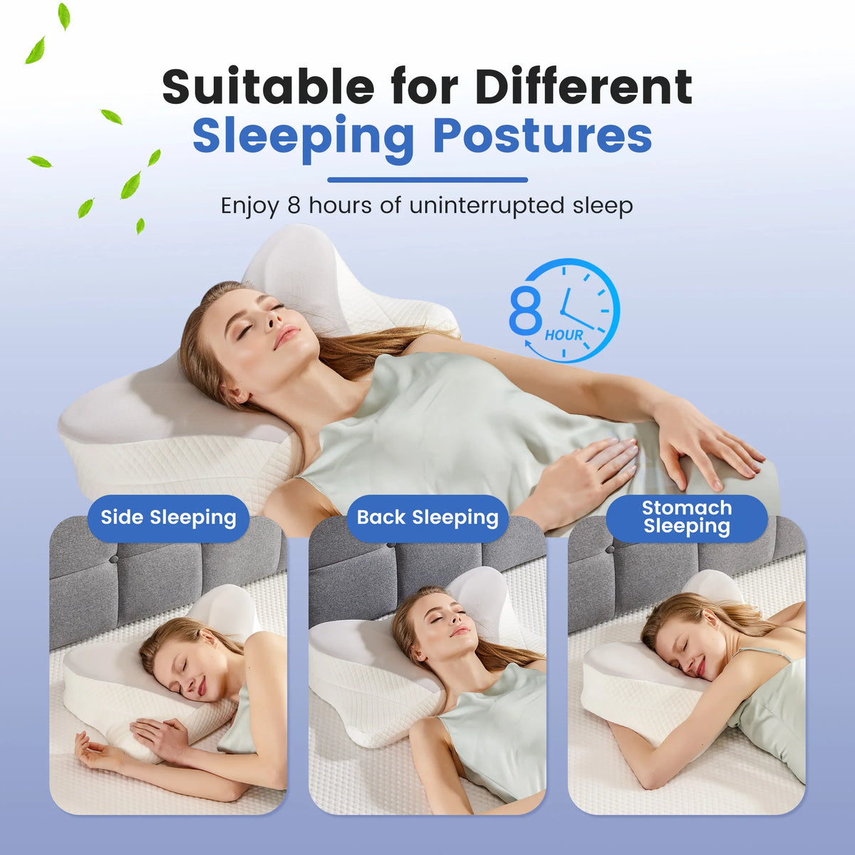 JHK King Size Ergonomic Memory Foam Bed Pillow with Cooling Pillowcase Cervical Contour Pillows For Back Stomach Sleepers