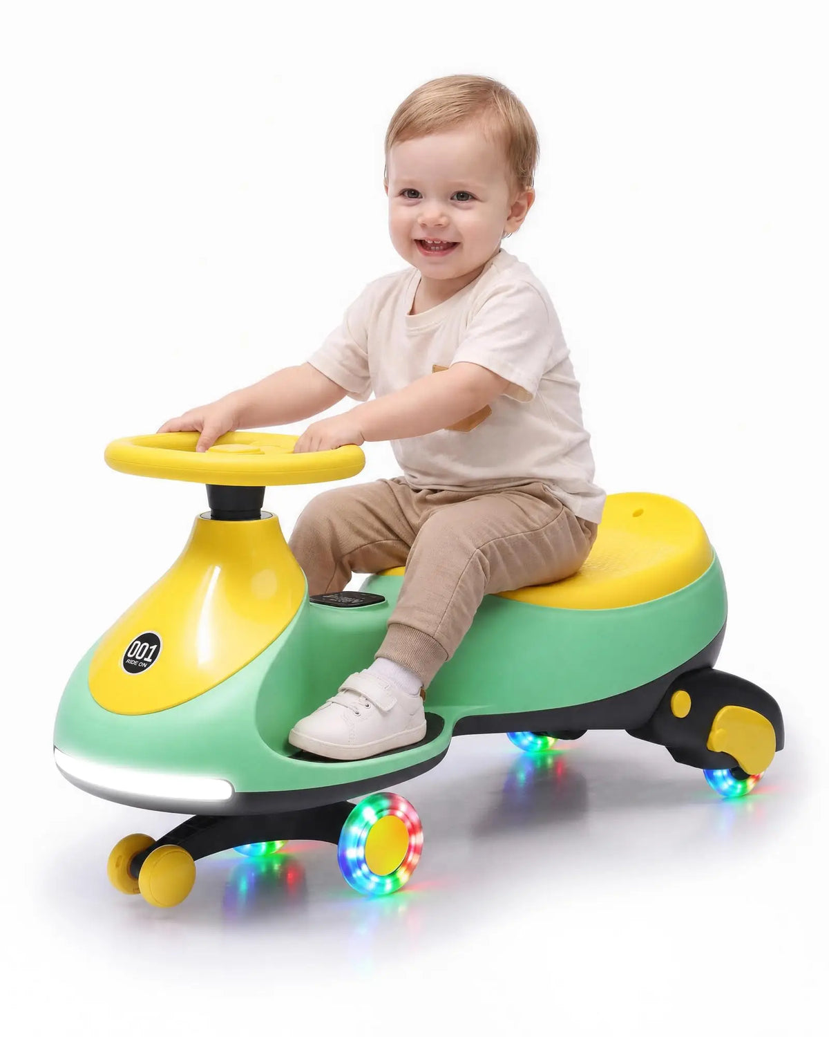 12V Electric Wiggle Car Kids With Pedal, 2 in 1 Ride On Swing Car, LED Wheels, Music, Rechargeable Battery, 2 Speeds, Indoor/Outdoor, for Boys and Girls