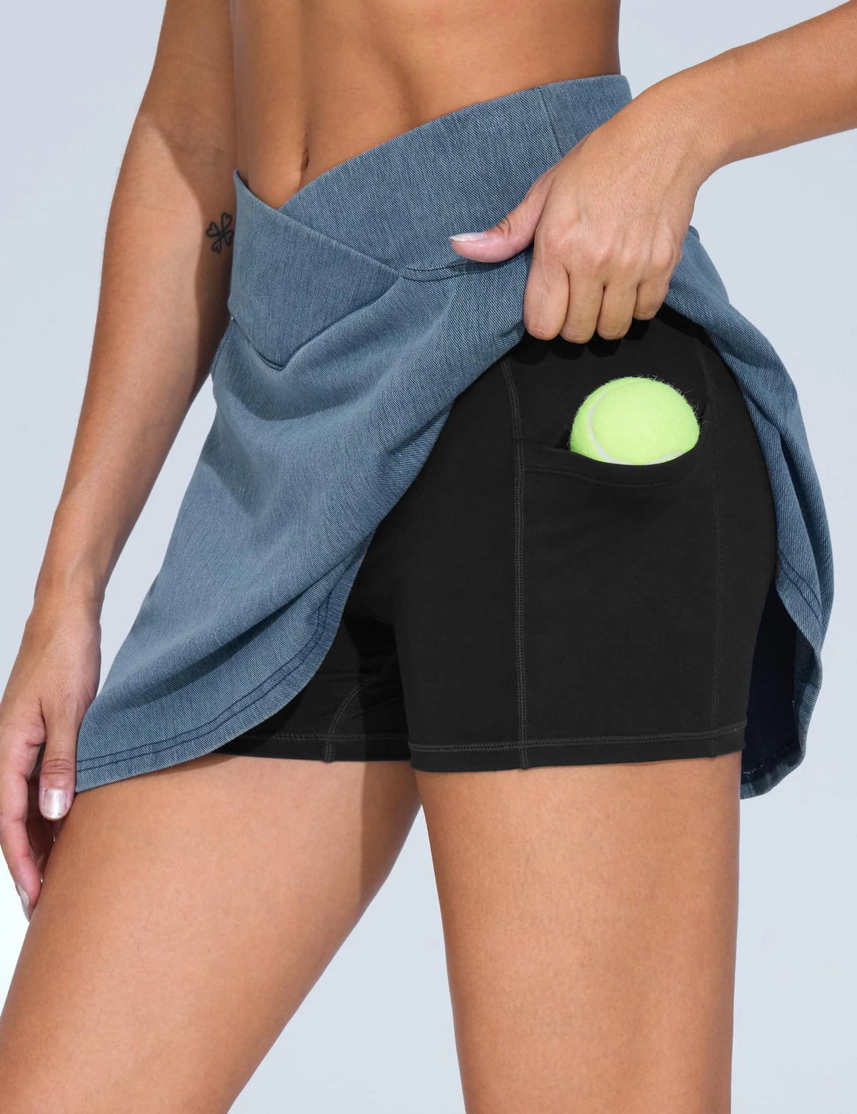 THE GYM PEOPLE Women's Cross Waist Jean Skorts Stretchy Ruffle Denim Skirts with 2 in 1 Shorts Pockets