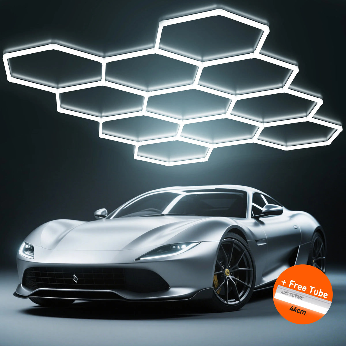 Hexagon LED Garage Light 700W 80000LM, Honeycomb Ceiling Light with Frame, LED Hexagonal Lighting for Car Detailing, Auto Repair Shop, Workshop, Showroom, Gym and Barbershop