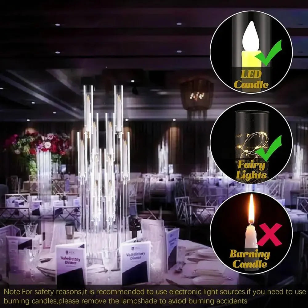 10Pcs Acrylic Candelabra 10 Arm Clear Candle Holder Wedding Table Centerpiece Home Decoration