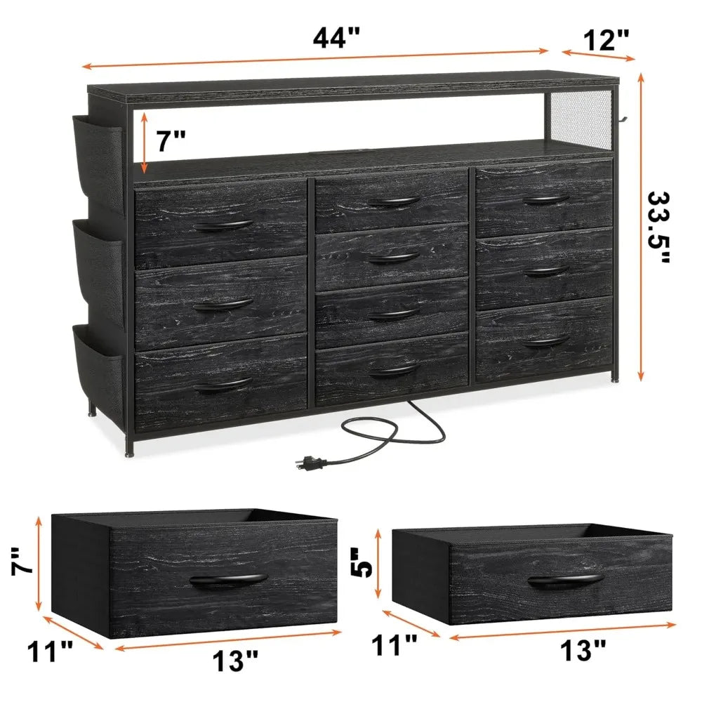 Dresser for Bedroom with 10 Drawers for 55" TV Stands for Living Room with LED Lights & Power Outlets Dressers with, Customized