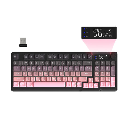 ZIYOU LANG M96 Wireless Gaming Keyboard with Display Screen & Knob, Bluetooth/2.4GHz Quiet Membrane Keyboard, 3000mAh Rechargeable