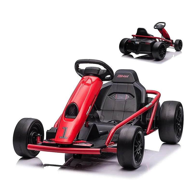 Kids Electric Go Kart 24V Dual 300W Brushless Motors 8 MPH Drift Racing Car with Wide Seat EVA and Nylon Tires Battery Powered Ride On Toy for Boys Girls Ages 8 12 Red